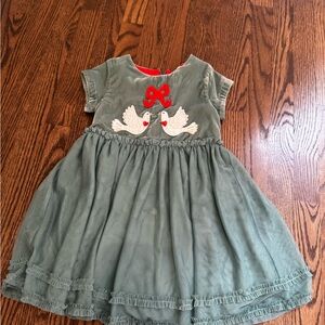Mini Boden Green Dress with Dove Embroidery